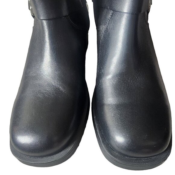 Black and Silver Mid-Calf Moto Boots with Harness Strap - Picture 3 of 16